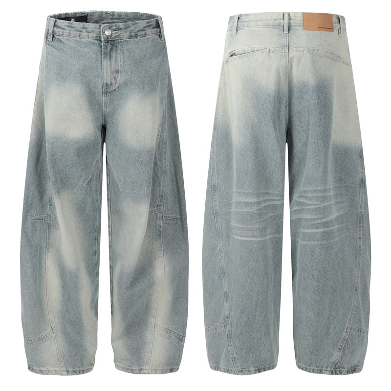 Structured Tapered Pants for Men and Women - Loose Wide-Leg Washed Tie-Dye Straight Leg Jeans