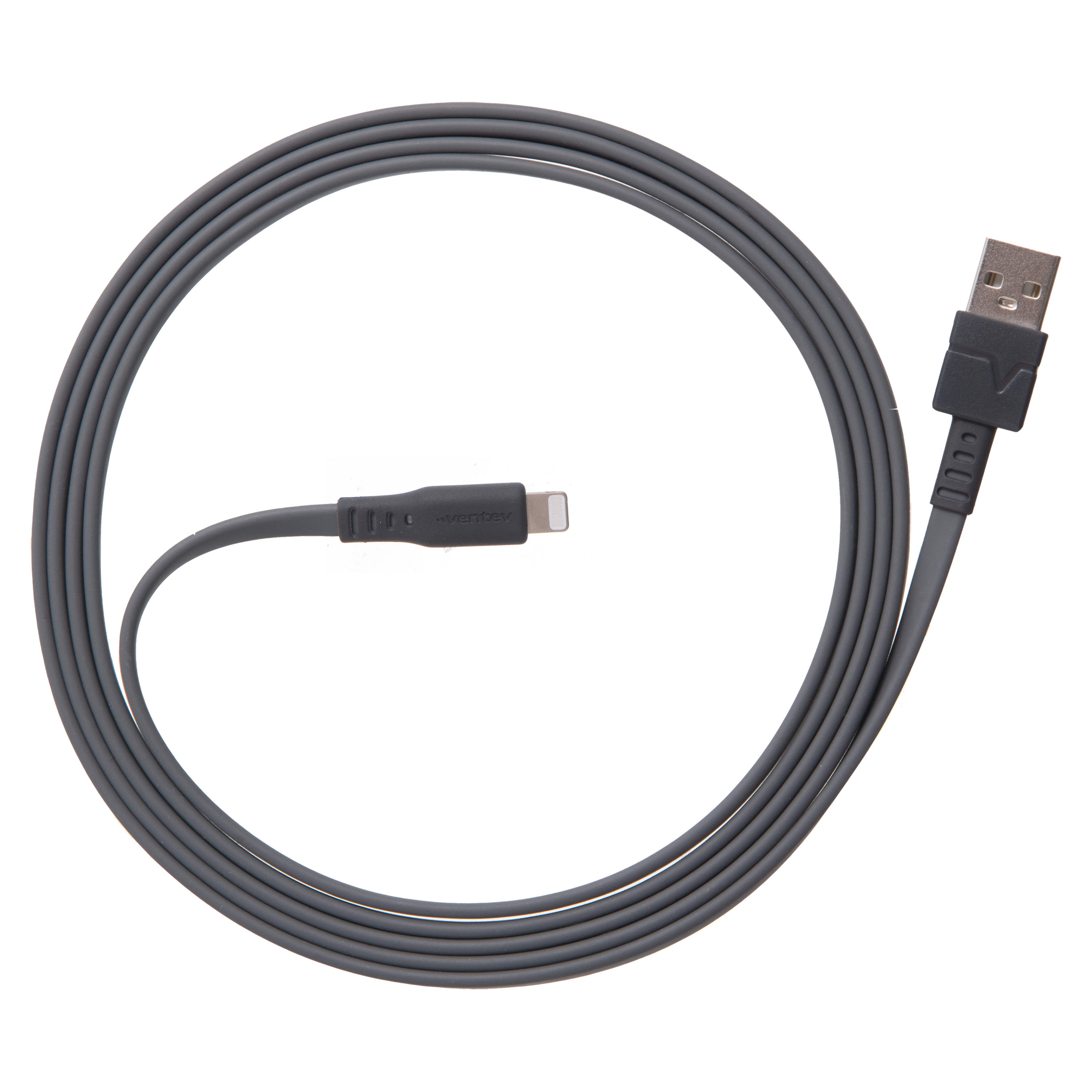 Ventev Flat USB-A to Apple Lightning High-Speed Tangle-Free Cable, 3.3 ft - Gray