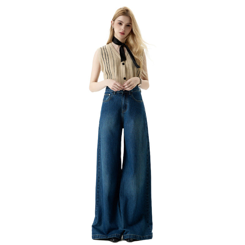 Women's Elegant Wide-Leg Jeans - Casual Hip-Covering Trousers