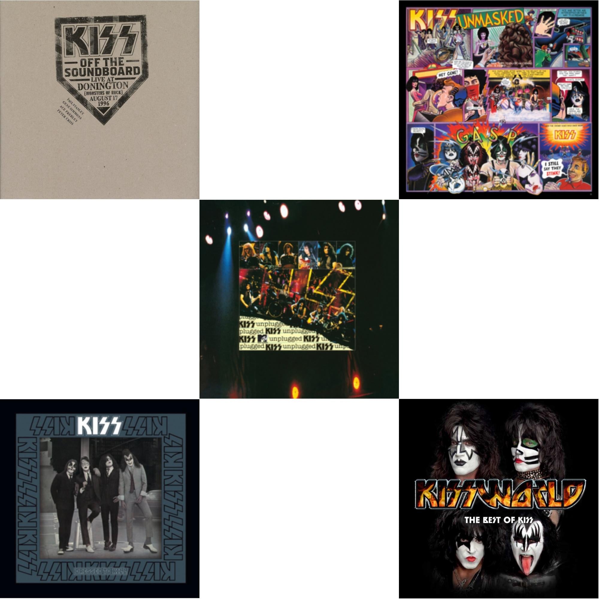 Kiss Off The Soundboard: Donington 1996 (Live) (3LP) & Unmasked & Dressed To Kill & Mtv Unplugged & Kissworld - The Best Of Kiss (2 LP)