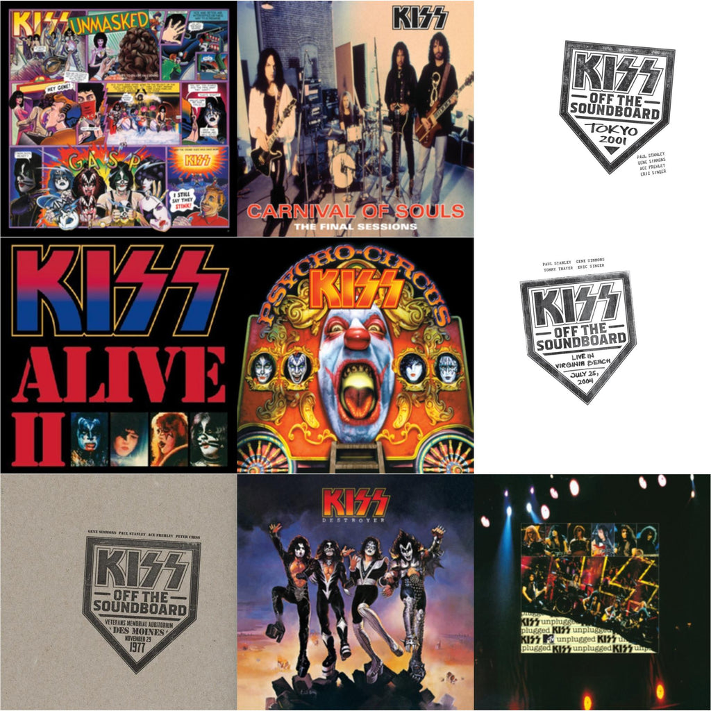 Kiss Off The Soundboard: Tokyo 2001 (3LP) & Kiss Off The Soundboard: Live In Virginia Beach (3LP) & Kiss Off The Soundboard: Live In Des Moines (2LP) & Destroyer & Psycho Circus & Unmasked & Carnival Of Souls & Mtv Unplugged & Alive Ii