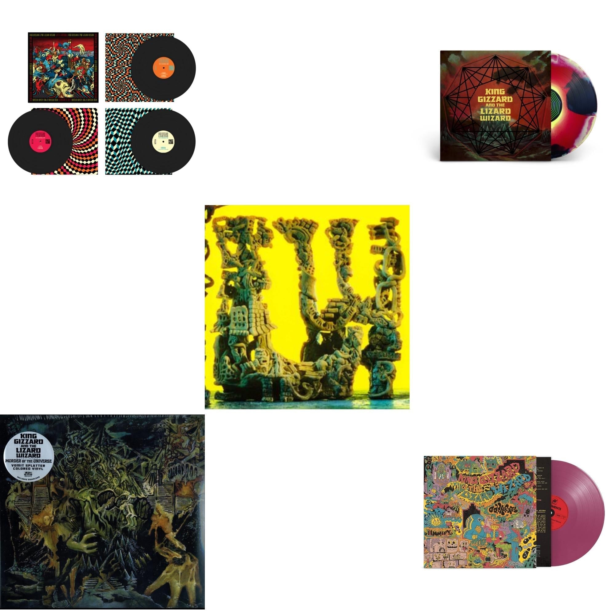 Live In Brussels '19 (Fuzz Club Official Bootleg) & L.W. & Murder Of The Universe (Transparent Green W/Mustard Yelow Splatter LP Vinyl) & Oddments (Plum LP Vinyl) & Nonagon Infinity (Yellow/Red/Black LP Vinyl)
