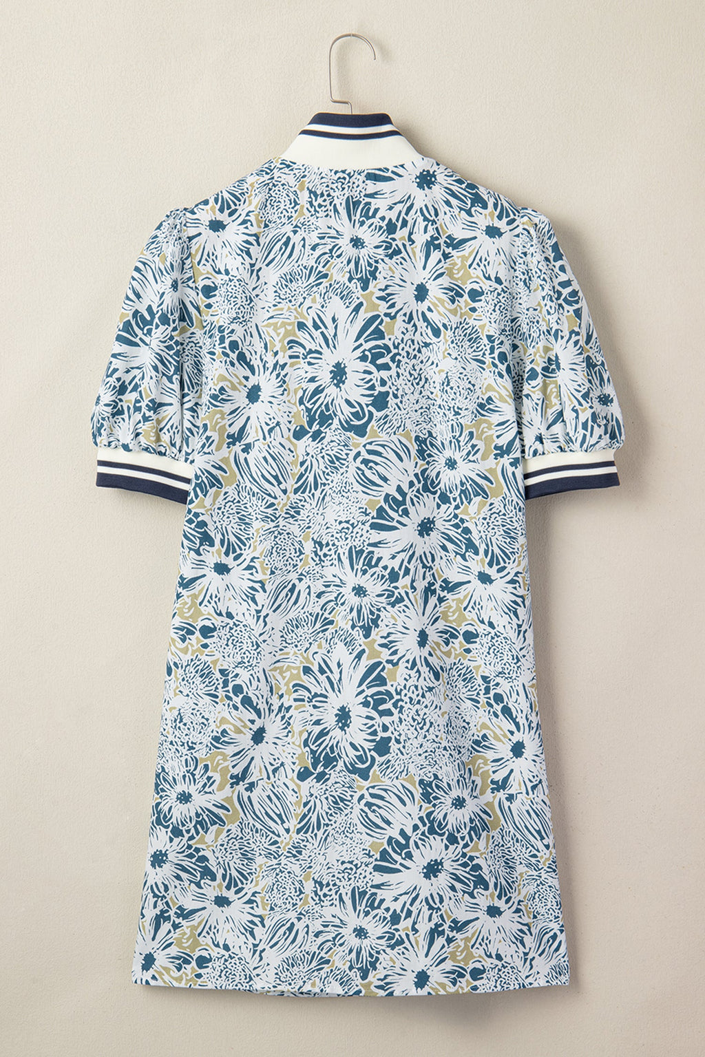 Floral Stripe Patchwork Collared Short Sleeve Mini Dress