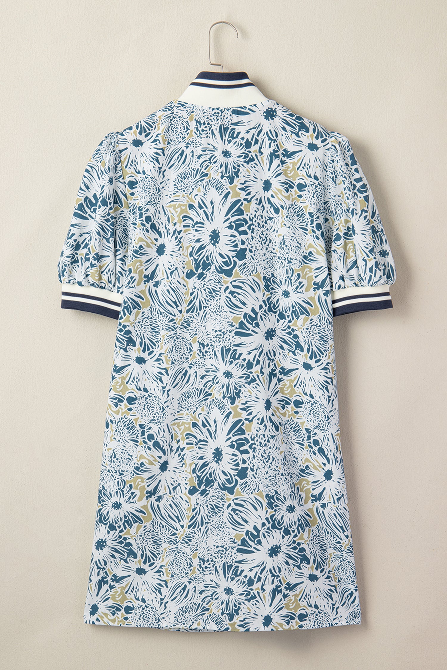 Floral Stripe Patchwork Collared Short Sleeve Mini Dress