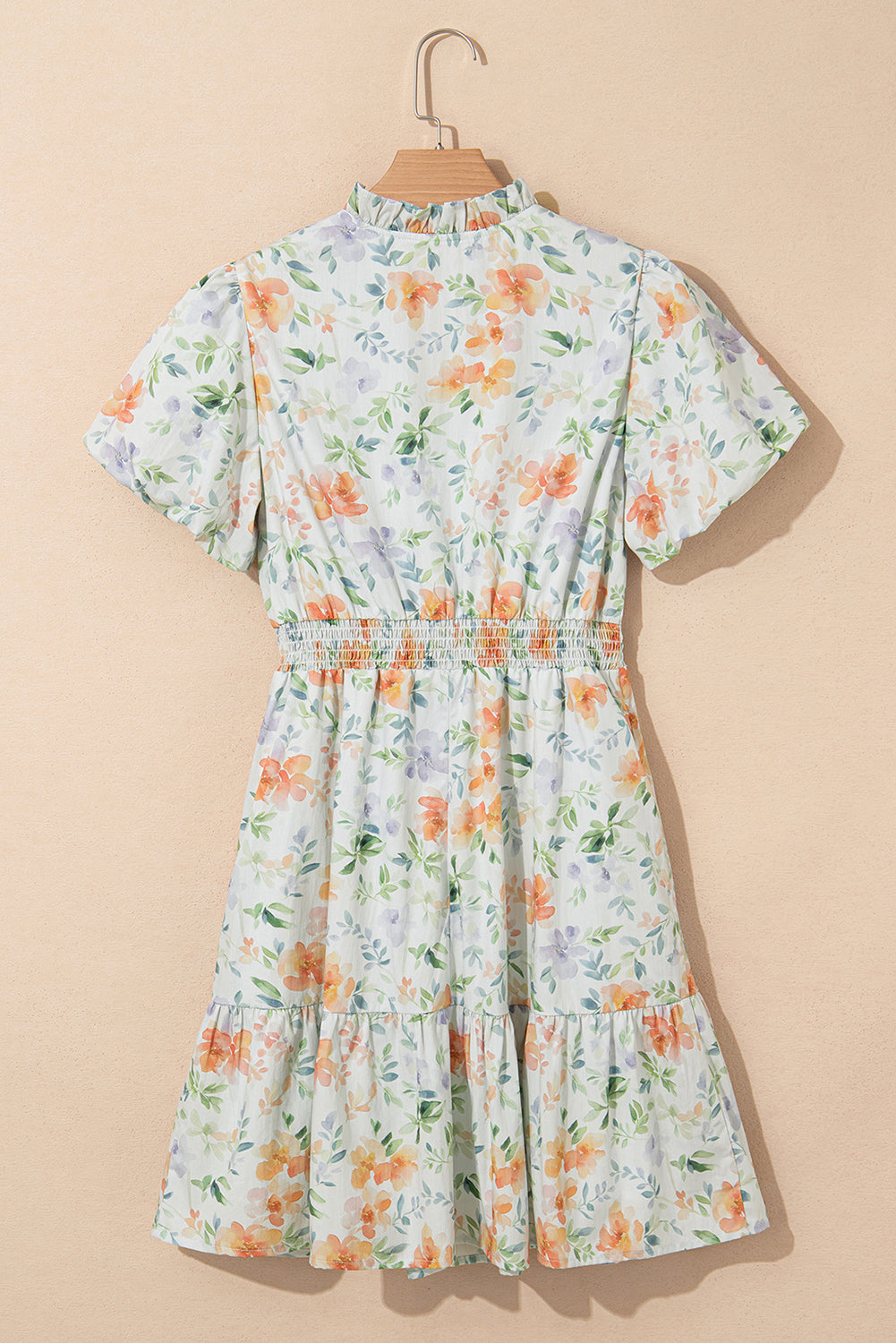 Floral Shirred High Waist Puff Sleeve Dress