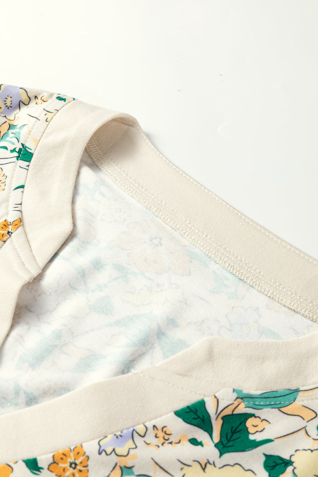 Floral Button Notch V-Neck Long Sleeve Top