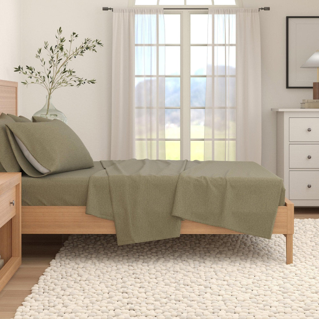 4 Piece Heathered Solid Cotton Blend Flannel Sheet Set - Anders Collection