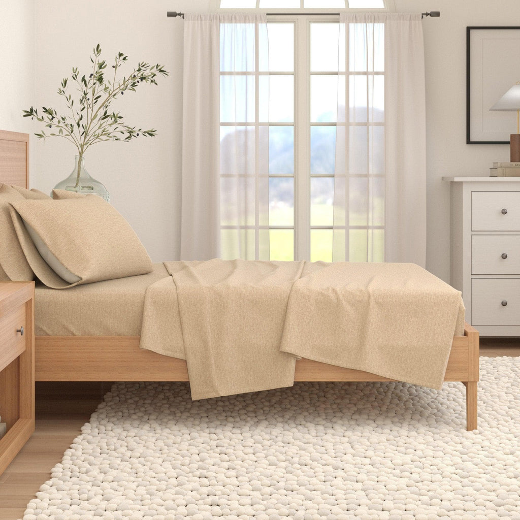 4 Piece Heathered Solid Cotton Blend Flannel Sheet Set - Anders Collection