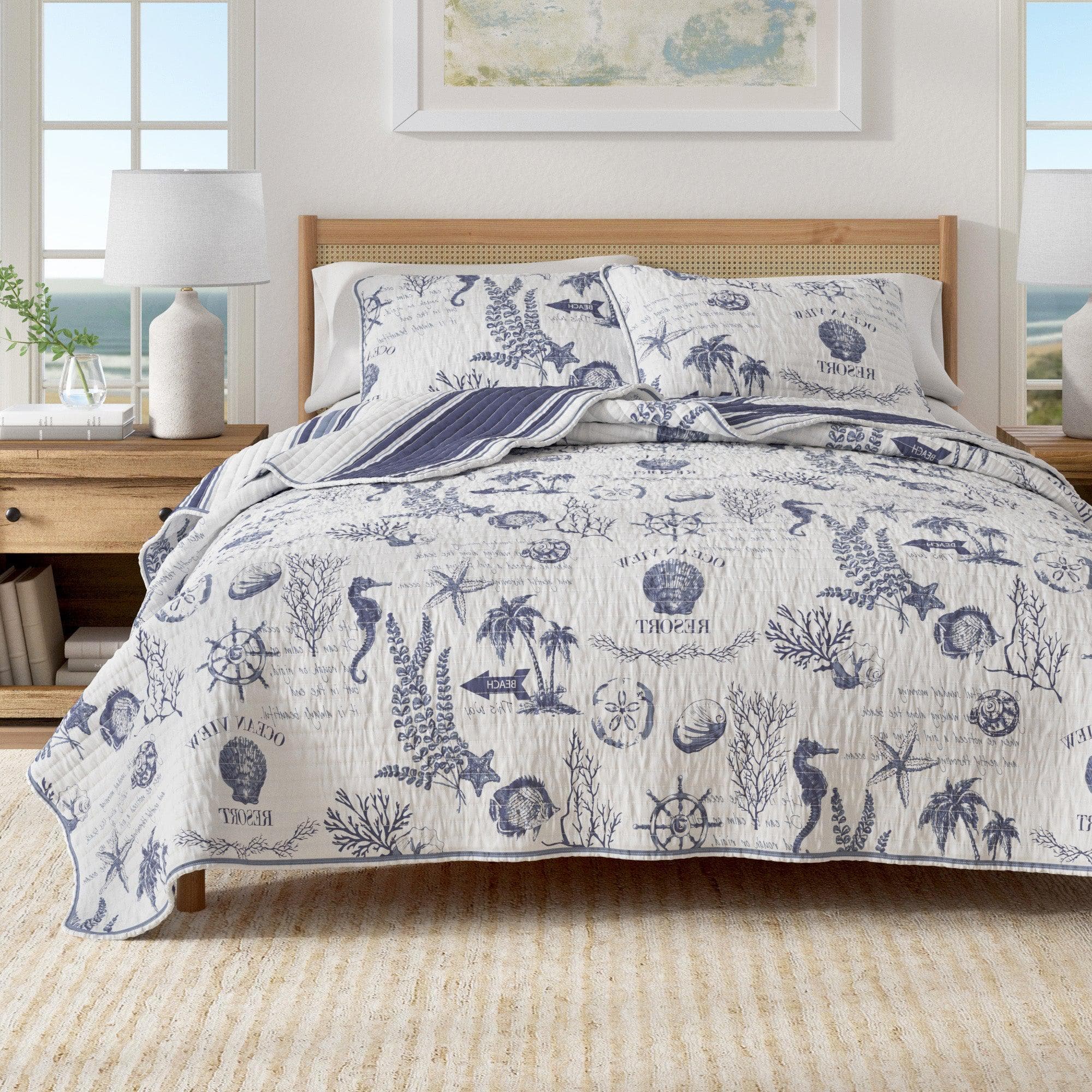 Coastal Printed Cotton Quilt Set - Calypso Collection