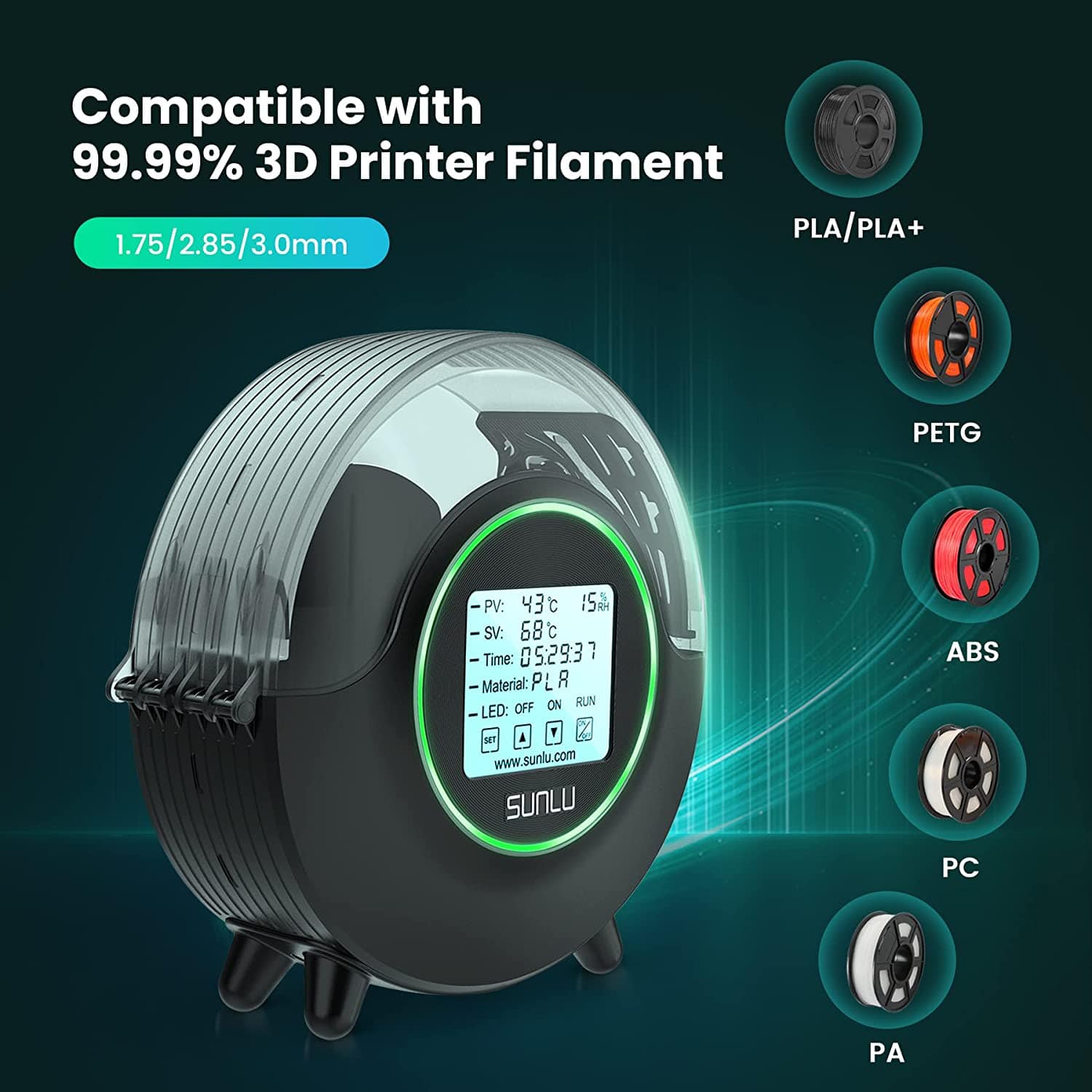 SUNLU S2 FilaDryer, 360°C Heating 3D Printer Filament Dryer