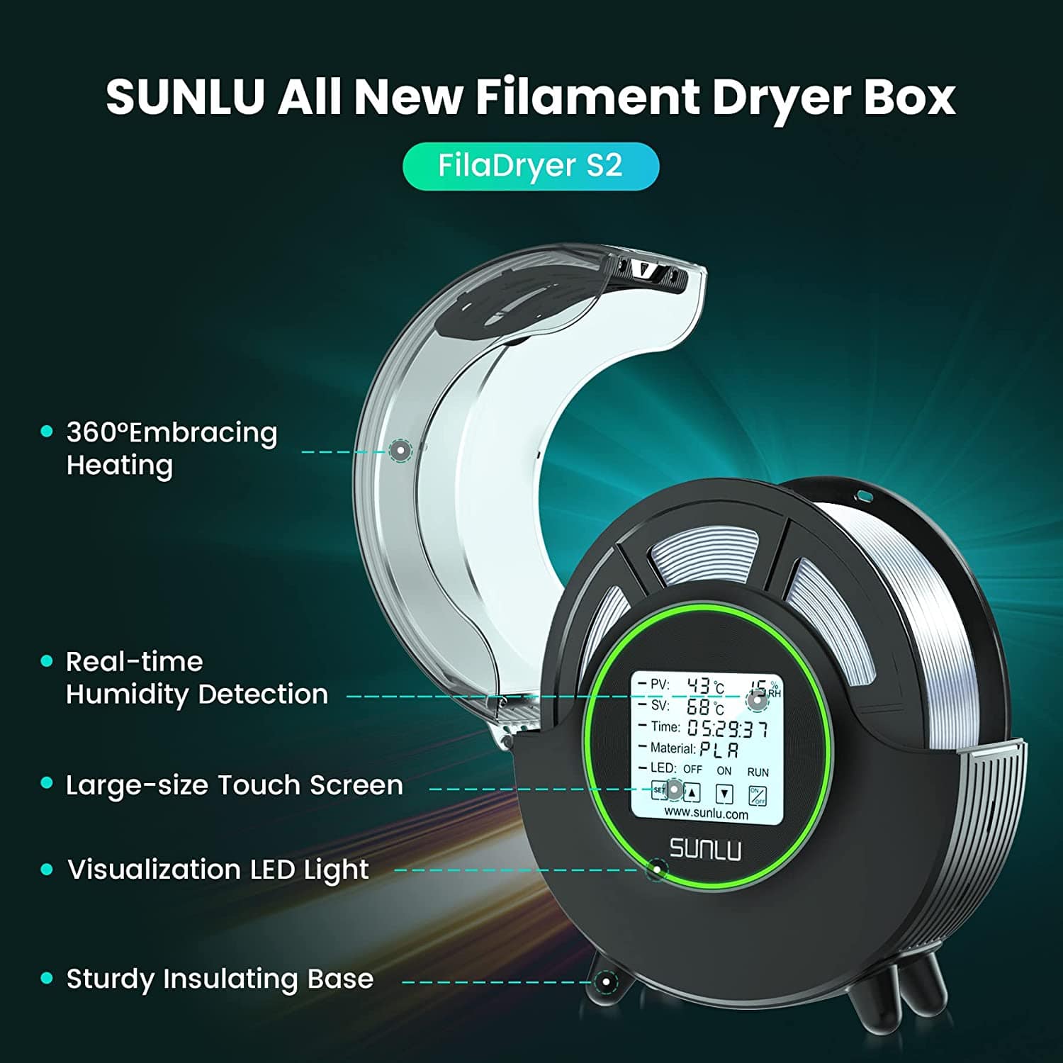 SUNLU S2 FilaDryer, 360°C Heating 3D Printer Filament Dryer